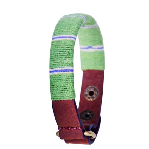 Icon Mens Icon Cotton Wrap Leather Bracelet Green