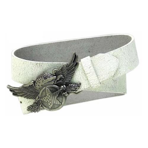 Mens Icon Eagle Star Leather Belt White