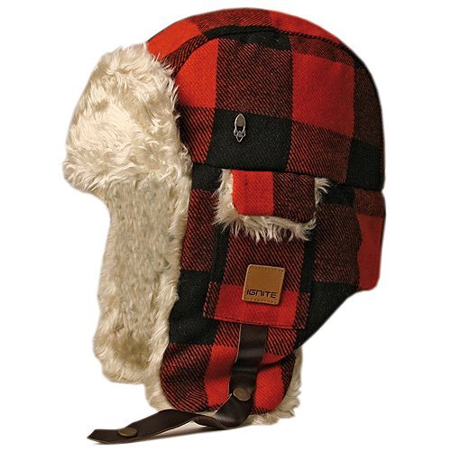 Mens IGNITE Chapfur 2 Hat Red/black Wool Plaid