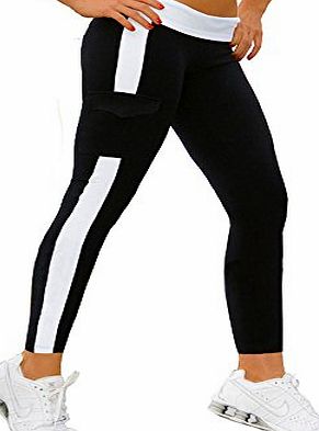 TM) Womens Running Pants YOGA Tights Leggings Black+White XL