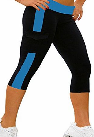 iLoveSIA TM) Womens Tights Capri YOGA Running Pants Leggings Black Cobalt Blue L