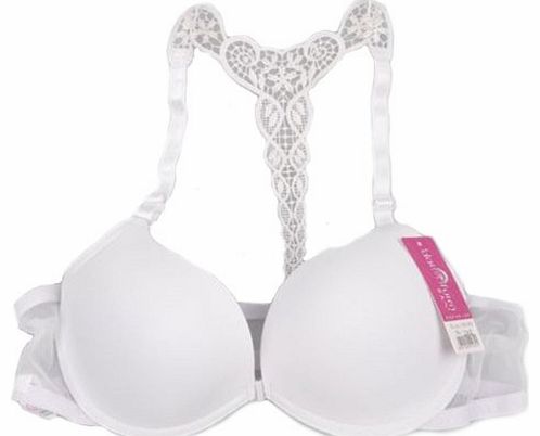 Imixcity Sexy Fashion Womens Front Closure Lace Racer Back Racerback Push Up Bra (34, White)