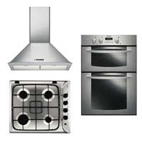 Indesit Eye Level Double Oven FID 20 IX- Gas Hob PI640X and 60cm Chimney Hood H561