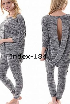 INDEX 2109 Ladies Womens Open Back Jersey 2 Piece Tracksuit Lightweight Jog Gym Lounge Suit (S/M (8-10), MID GREY)