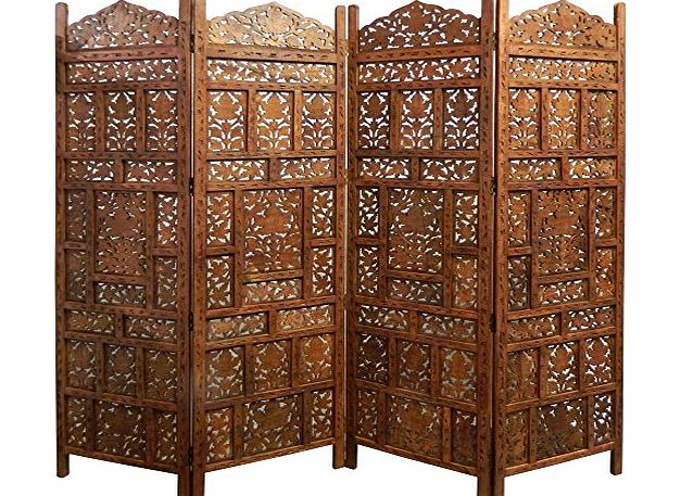 indischerbasar Screen 200x182cm vine leaf mango tree wood room divider partition Indian Furniture Living