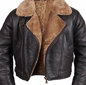 Infinity Mens Aviator Ginger Brown Real Shearling Sheepskin Leather Bomber Flying Jacket (XLarge)