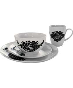 Black Floral 16-Piece Dinner Set