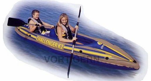  K2 CHALLENGER KAYAK 2 MAN INFLATABLE CANOE + OARS #68306