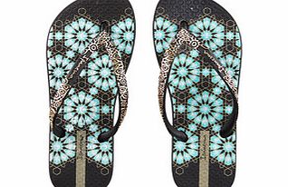 Womens Indian II black flip flops