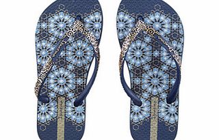 Womens Indian II navy flip flops