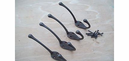 Ironmongery World 4 X Antique Cast Iron Retro Vintage Reproduction Hat And Coat Hooks Reclaim