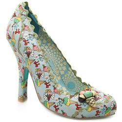 Female Cortesan Ecream Court Fabric Upper Evening in White and Pale Blue