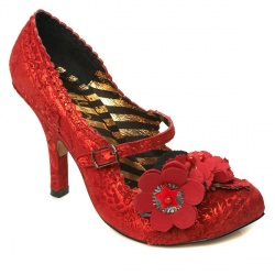 Female Cortesan Floral Bar Court Suede Upper Evening in Red