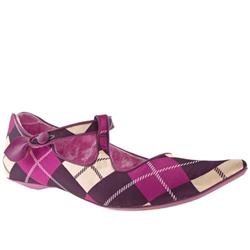 Female Mary Piper Side T-bar Check Fabric Upper in Purple