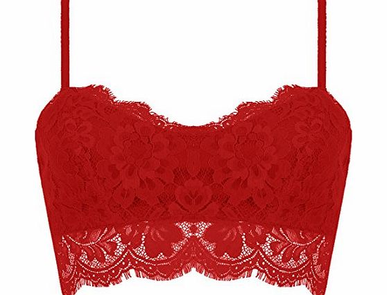 ISASSY Women Ladies Eyelash Bralet Bra Crop Top Bustiers Corsets lace flower Black white yellow color (UK10, Red)