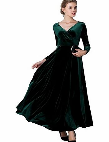 Izaac Elegant Gold Velvet Ruffle Long Sleeve Evening Party Ball Gown Long Maxi Dress (UK 12/ Asia XL, wine red)