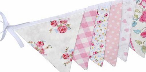 Izabela Peters White amp; Pink Secret Rose Garden Bunting 2m (Choice of lengths)