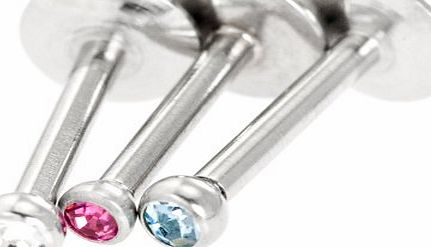 Izmit Stainless Steel White, Aqua, Rose Foiled Crystal Internal Threaded Labret Bar Set