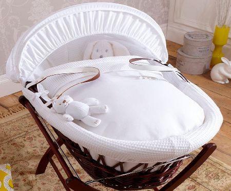 izziwotnot Dark Wicker Moses Basket White