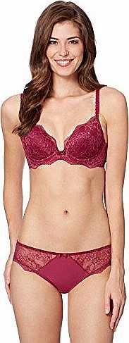 J By Jasper Conran Womens Designer Wine Metallic Lace Plunge Bra 36D