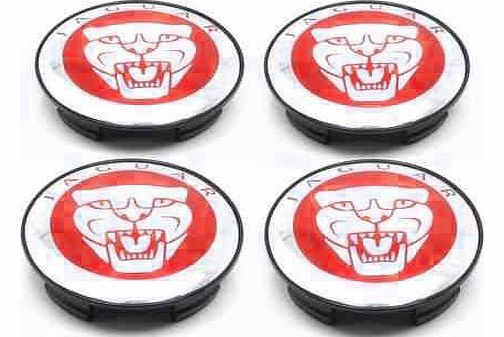 Jaguar 4 CHROME RED JAGUAR ALLOY WHEEL CENTRE CAPS BADGES EMBLEM 57MM XK XK8 XKR XJ XJ8 XJR XJ6 XF X S TYPE X300 PART NUMBER 8W93-1A096