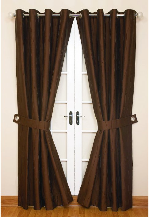 Chocolate Lined Eyelet Curtains