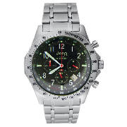 Mens Black Face Chronograph Silver Bracelet