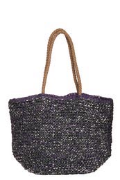 Woven Lined Metallic Detail Beach Bag