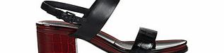 Black and red leather open-toe sandals