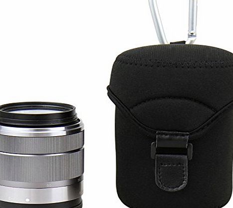 JJC JN-L Medium Neoprene Lens Pouch (70mm Diameter x 110mm Height). Specifically designed for mirrorless lenses from Canon, Fujifilm, Olympus, Samsung, Sony etc