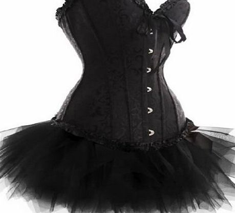 JL Corset Plus Size Black Lace Up Overbust Corset Bustier Bridal Lingerie With Tutu Outfit Party Costume