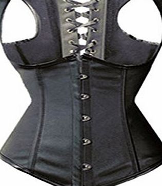 JL Corset Sexy Plus Size Black Punk Faux Leather Lace up Boned Underbust Corset TOP Waistcoat UK(22-24) 6XL