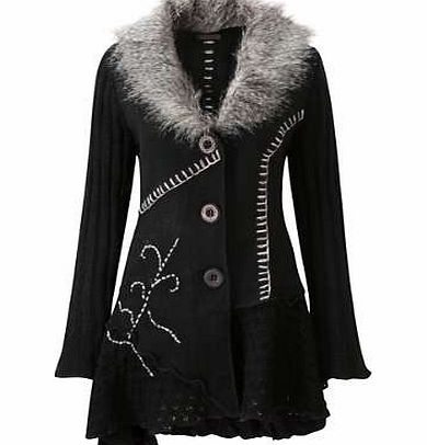 Fur Collar Chunky Knit Coatigan