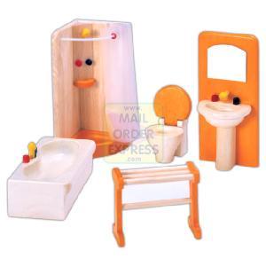 PINTOY Wooden Dolls House Furniture Bathroom