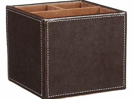 Brown Faux Leather Stitched Pen Pot