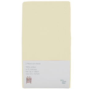 john lewis Fitted Cot Sheet, Pack of 2, Lemon