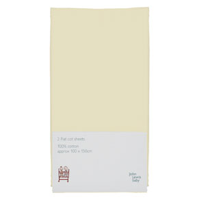 john lewis Flat Cot Sheet, Pack of 2, Lemon