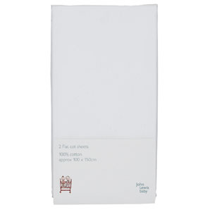 john lewis Flat Cot Sheet, Pack of 2, White