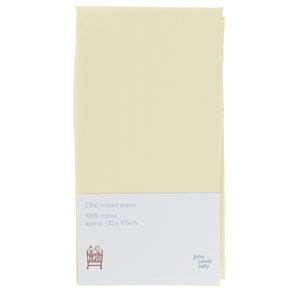 john lewis Flat Cotbed Sheet, Pack of 2, Lemon