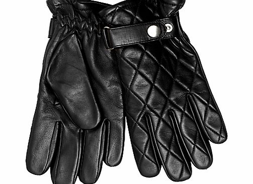 John Lewis Quilted Leather Gloves, Black