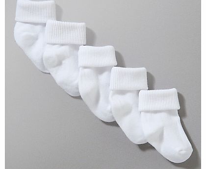 John Lewis Roll Top Socks, Pack of 5, White