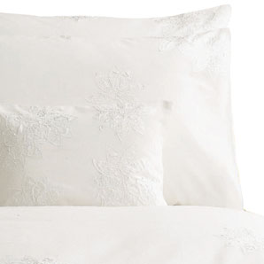 Satin Flower Duvet Cover- White- Kingsize