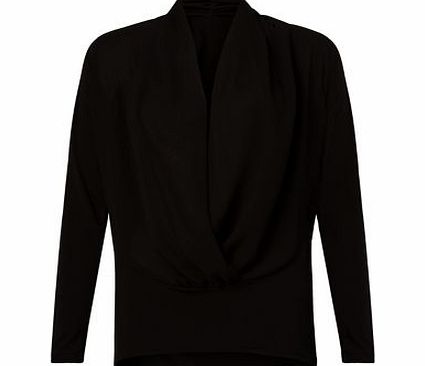 John Zack Black Drape Front Wrap Blouse 3415920