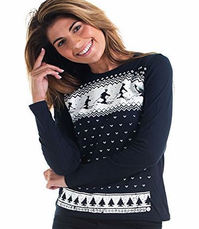 Jolly Clothing Retro Winter Ski Long Sleeved Top -Womens - Navy - (Medium (UK 10))