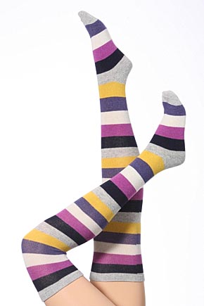 Jonathan Aston Ladies 1 Pair Jonathan Aston Yepa Cashmere Blend Block Stripe Over The Knee Socks In 1 Colour Purple