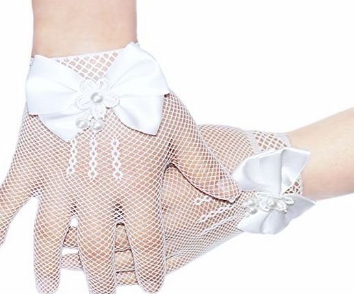 joy workshop 4-16Years flower girls white fishnet wedding mesh gloves first communion prom birthday Holiday parties