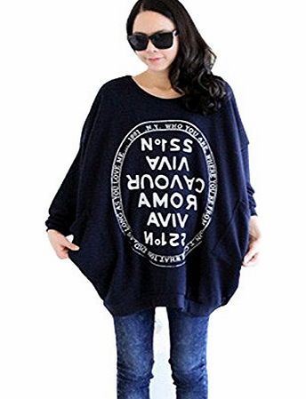 JTC Pregnant Women Maternity Tops Cotton Letter Long Batwing Sleeve Maternity T-shirt Dark Blue