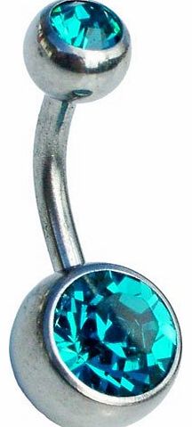 Aqua Double Jewelled Solid Titanium Belly Bar-6mm Size