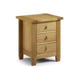 Julian Bowen Lyndhurst Bedside Cabinet in American Oak soilds and veneers with 3 Drawers