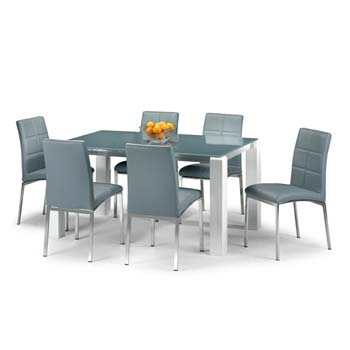 Julian Bowen Pura Blue Glass High Gloss Rectangular Dining Set